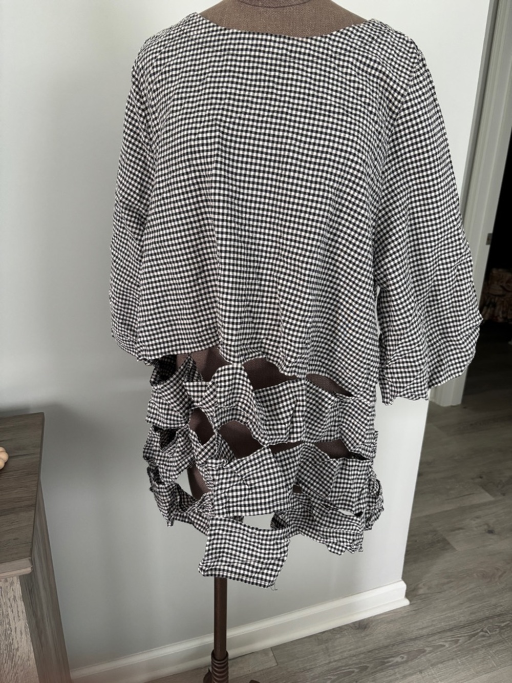 Moonlight Black and White Gingham Cutout Blouse Large